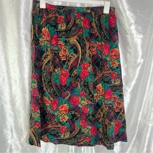 Vintage Alfred Dunner Jewel-Toned Plaid Rose Midi Skirt 16 | Romantic Academia